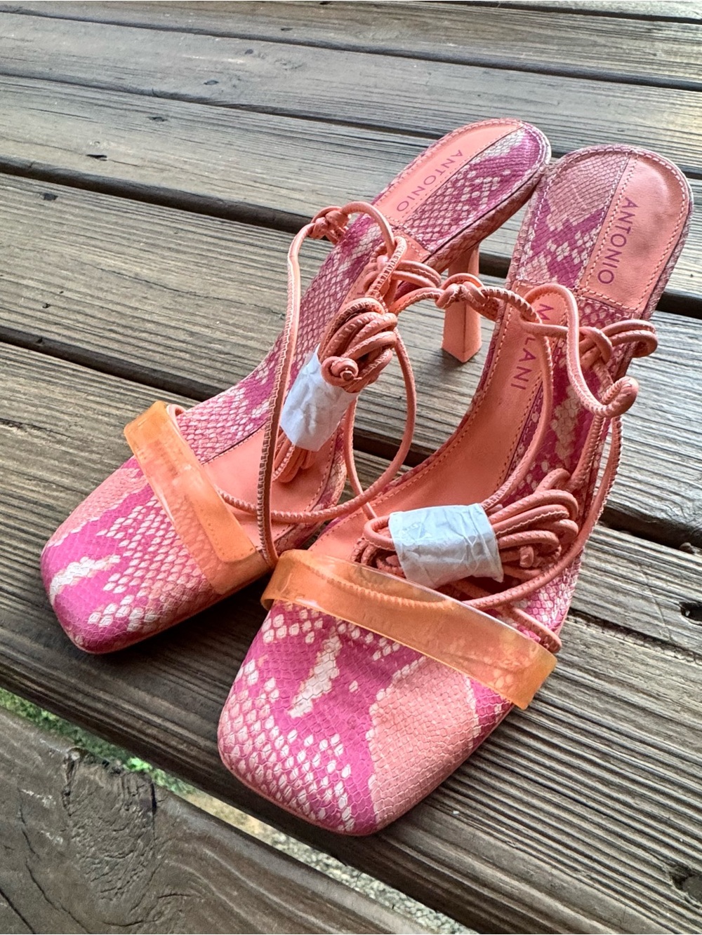 ANTONIO MELANI Pink & Coral Patterned Lace-Up Heels
